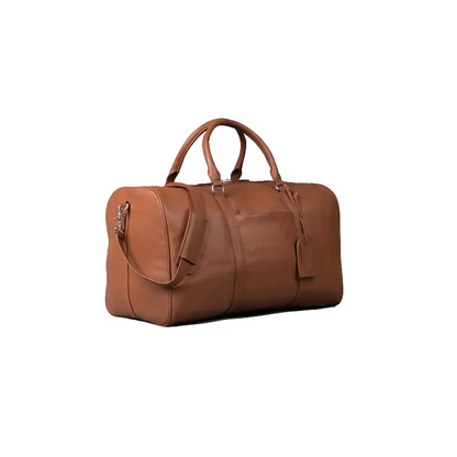 Happy Shopee Full Grain Milled Leather Travel Duffel - 20" Cognac Weekender Bag