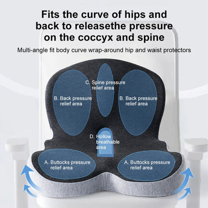 Seat Cushion with Memory Foam Core and Curved Backrest, Anti-Slip Base
