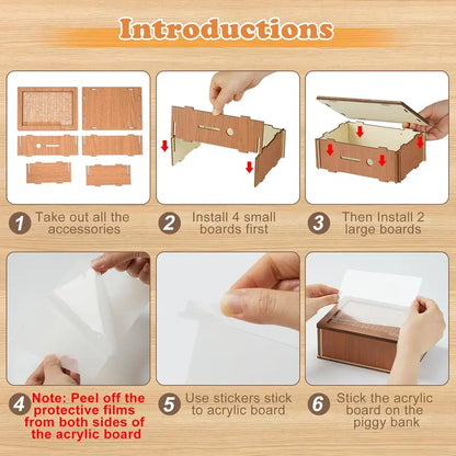 Wooden Savings Tracker with Acrylic Display Panel and Nine Goal Targets