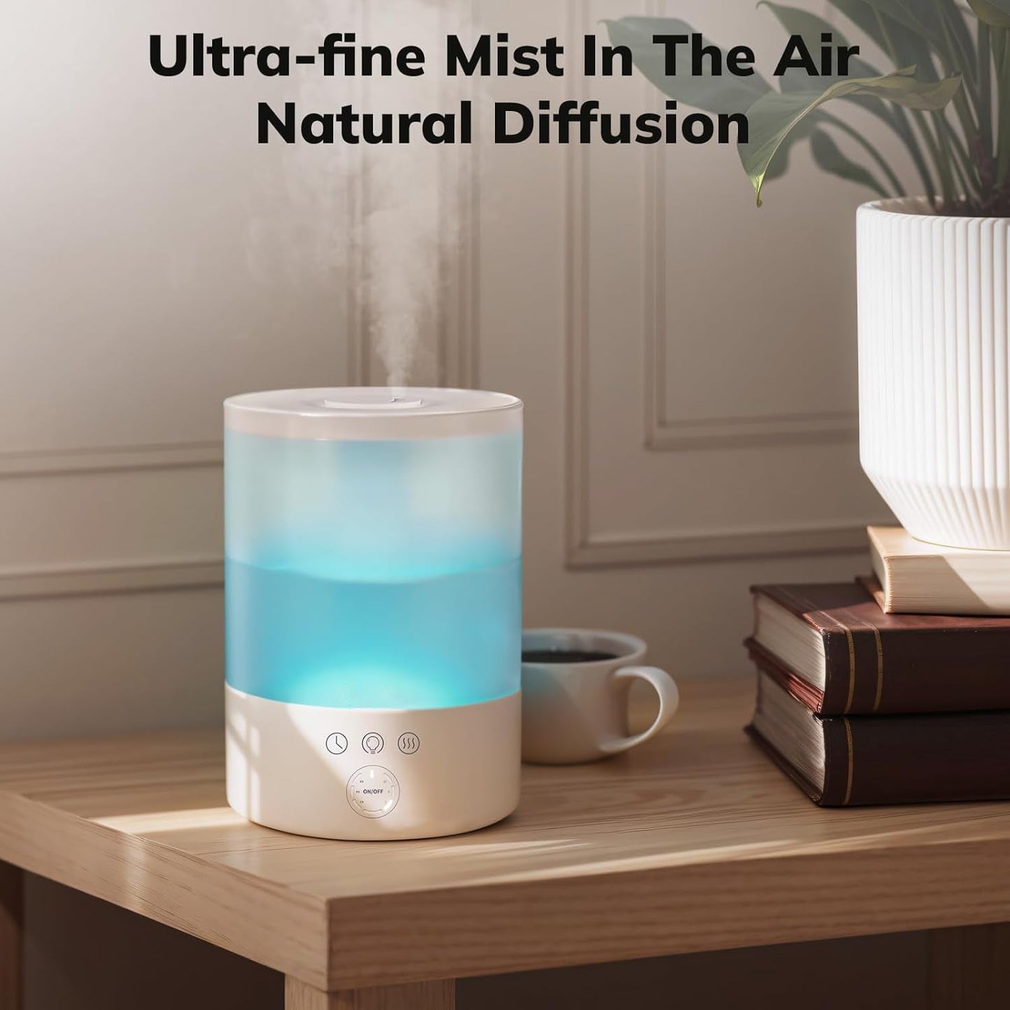 Ultrasonic Cool Mist Humidifier with 24-Hour Runtime and Night Light for Large Rooms