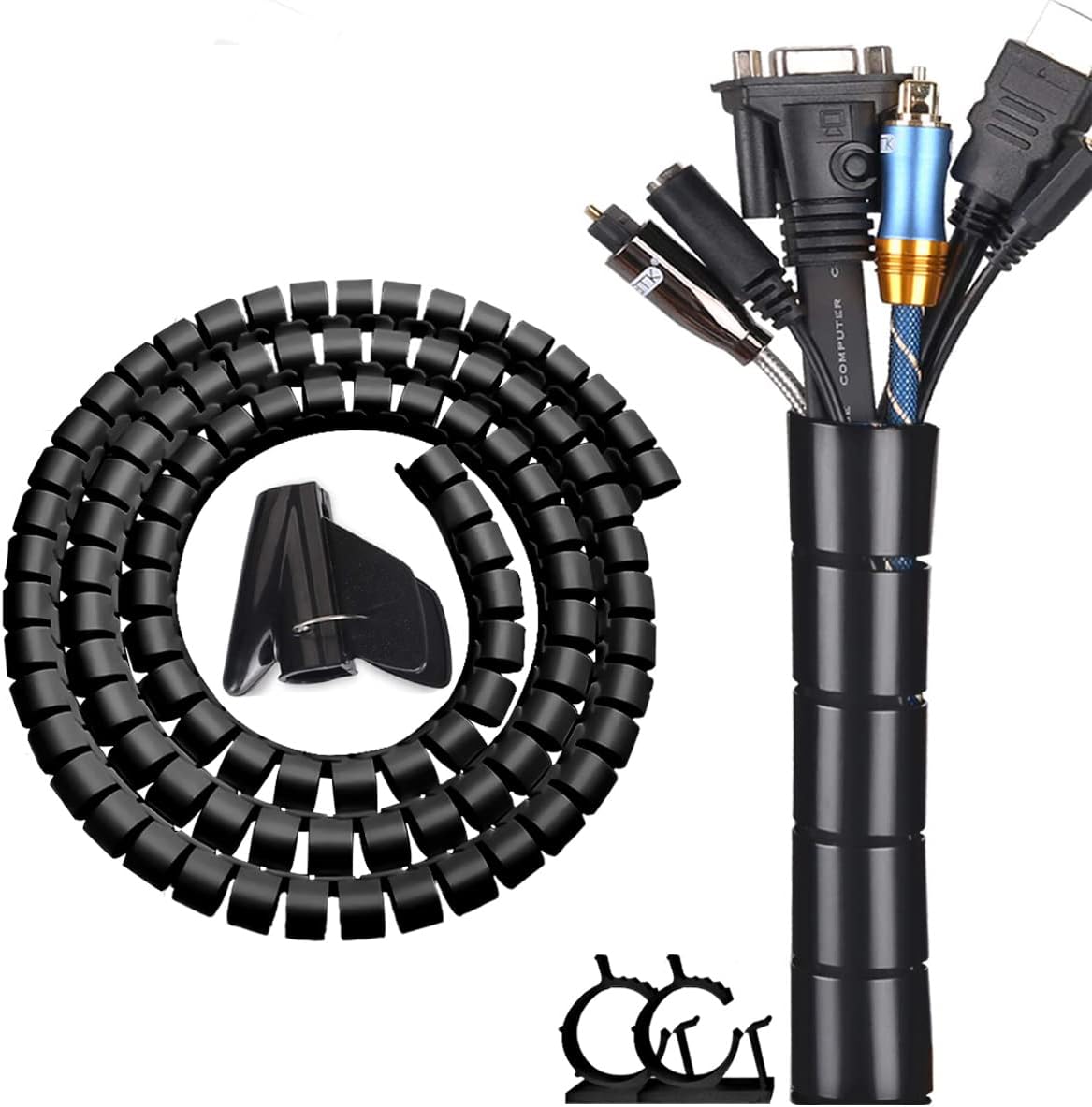 Expandable Coil Cable Sleeve with Spring Loaded Tool and Heat Resistant Material, 2 Meters