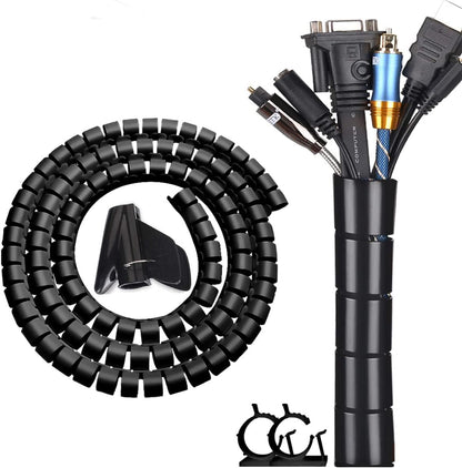 Expandable Coil Cable Sleeve with Spring Loaded Tool and Heat Resistant Material, 2 Meters