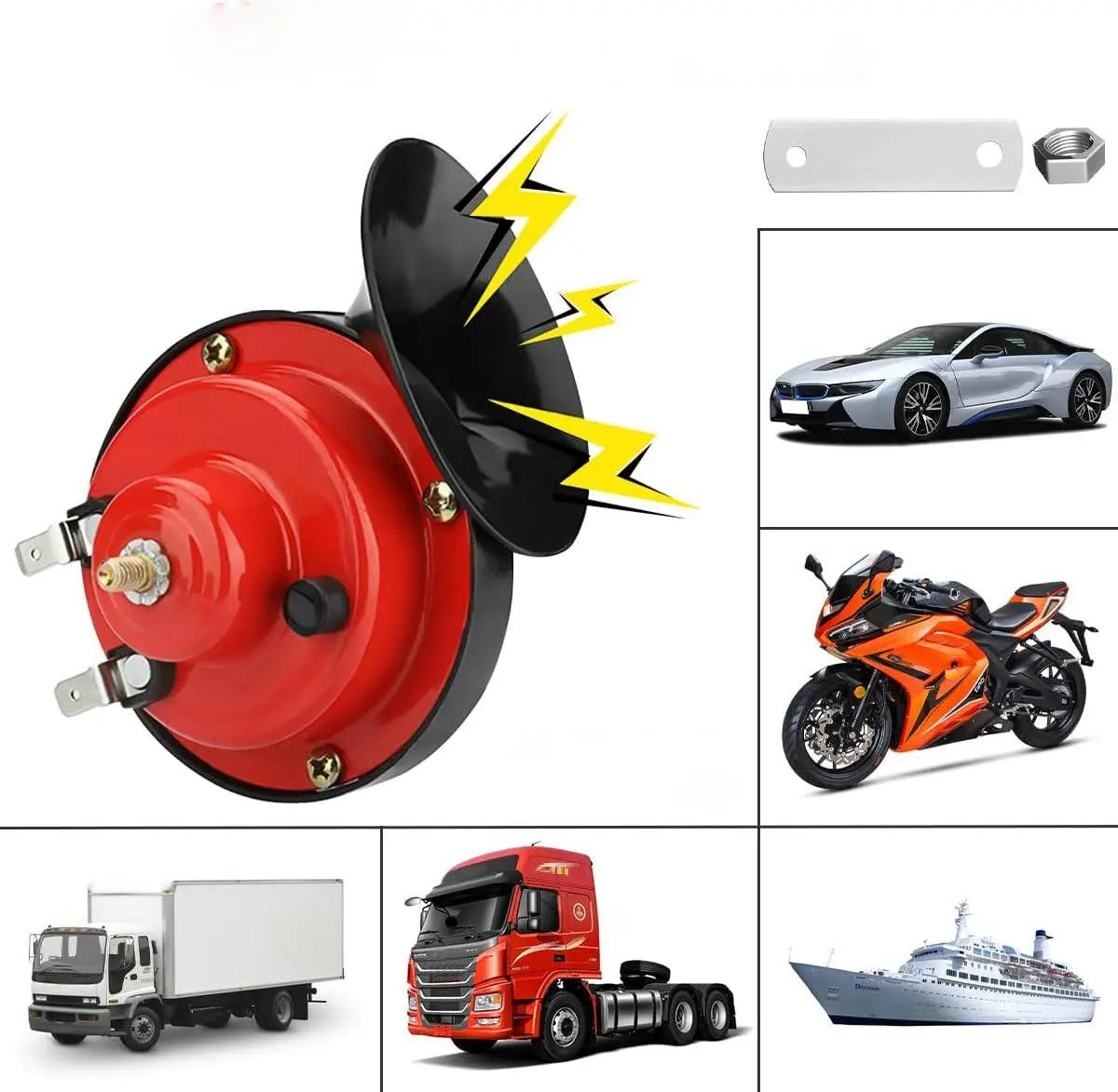 12V Dual-Tone Vehicle Horn with Snail ABS Housing and Waterproof Sealing, Relay Wiring