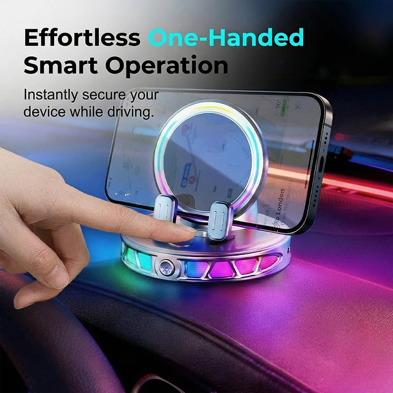 RGB Car Phone Mount  Auto-Clamping & Wireless Charging