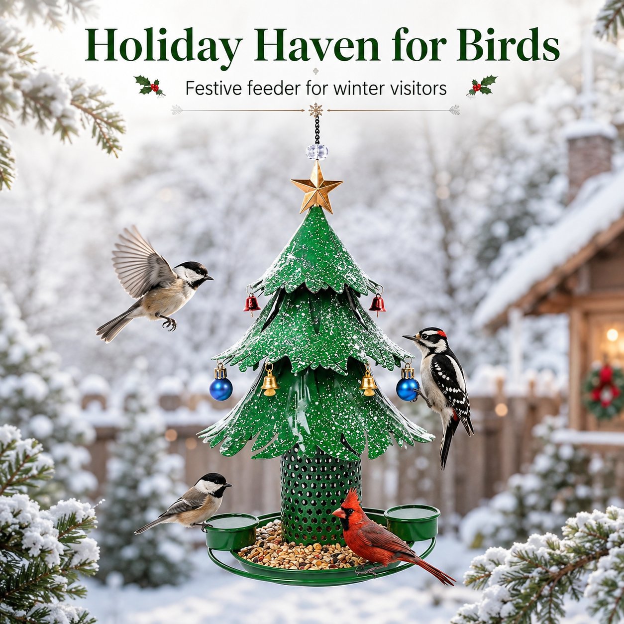 Christmas Tree Bird Feeder Festive Backyard Holiday Decor