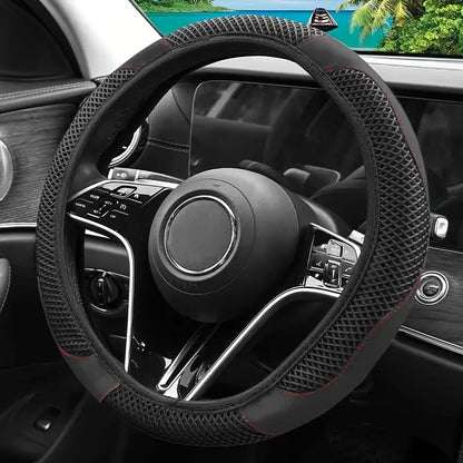 Steering Wheel Cover with Carbon Fiber Texture and Moisture-Wicking Panels for A-Class W177