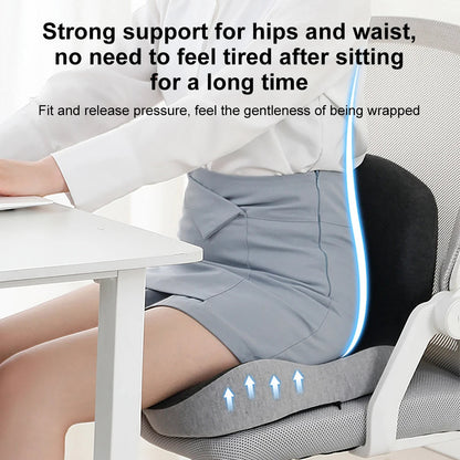 Seat Cushion with Memory Foam Core and Curved Backrest, Anti-Slip Base