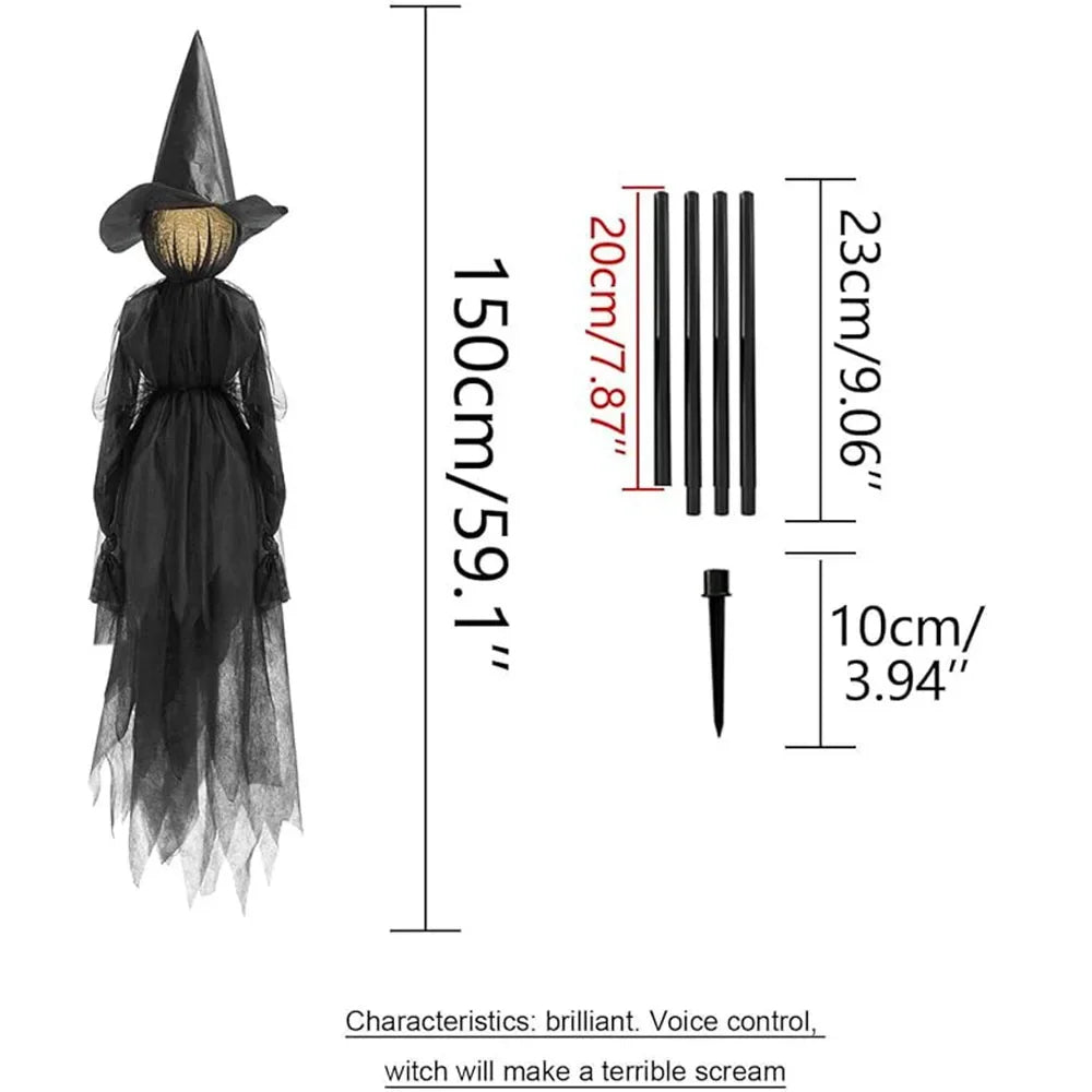 Glowing Witch Figures with Sound-Activated Sensors and Flickering Heads, Hand-Holding Formation