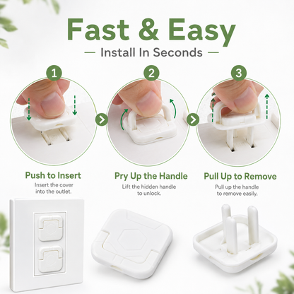 Baby Proof Socket Covers with Smart Handle Design – Fits 2 & 3 Prong Outlets for Easy Parent Removal