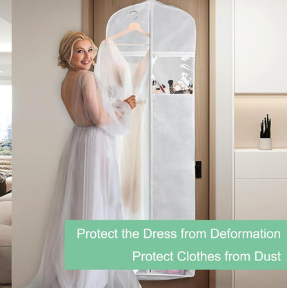 Bridal Garment Bag with Water Resistant Fabric and Clear Storage Pockets, 70in Length