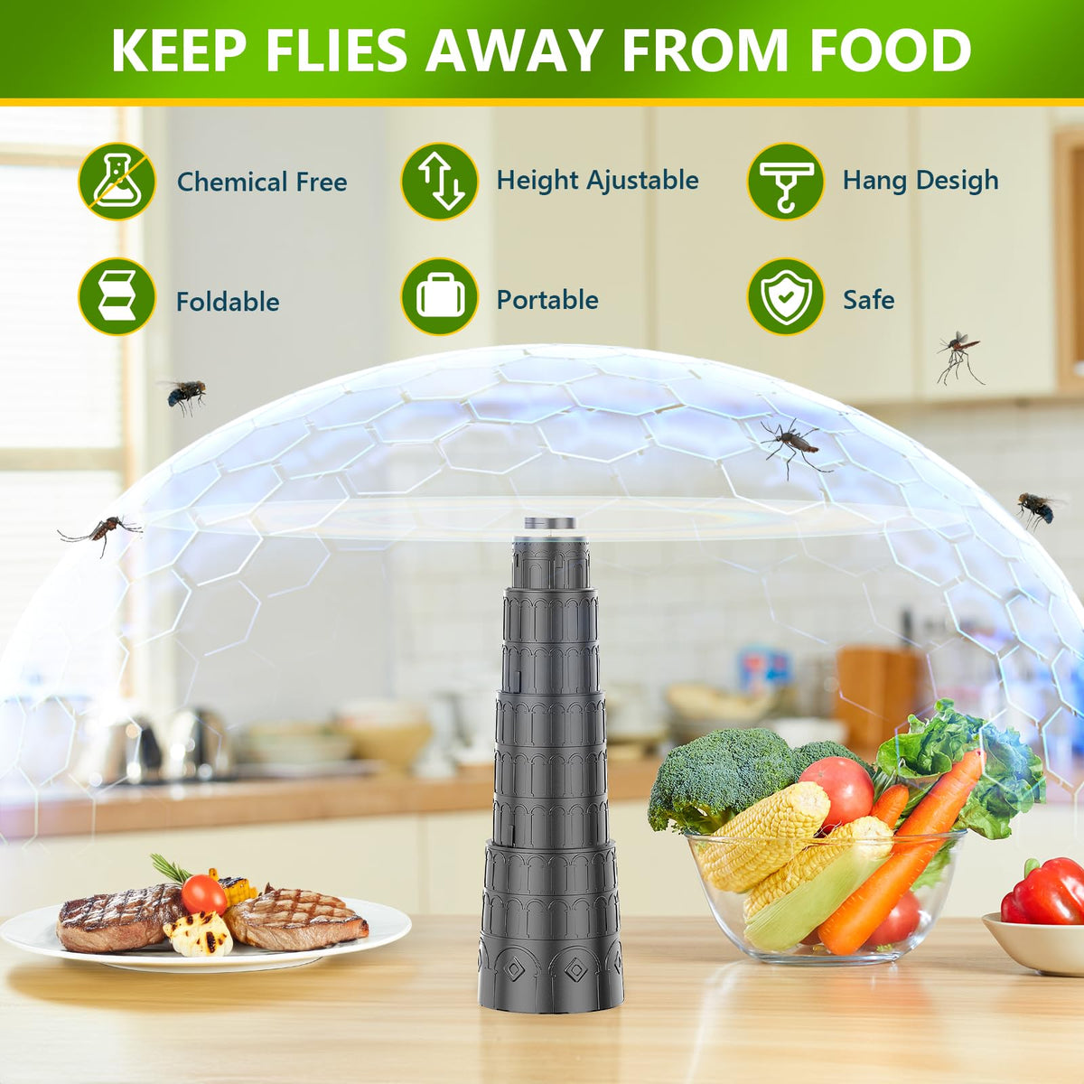 Fly Fans for Tables, Foldable Fly Fan, Chemical Free Food Fans to Keep Flies Away – Portable Safe Soft Blades Physical Fly Repellent Fans for Parties, Picnic, Camping & Outdoor Dining (6PCS)