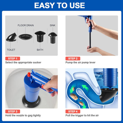Air Pressure Drain Plunger with Four Suction Cups and Splash Guard