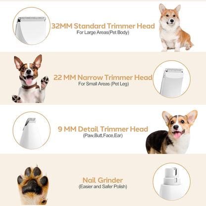 Cordless Dog Clipper with Titanium Ceramic Blades and Four Interchangeable Heads