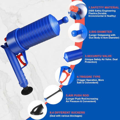 Air Pressure Drain Plunger with Four Suction Cups and Splash Guard