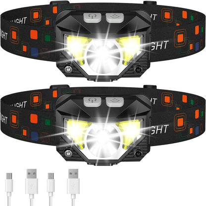 Rechargeable LED Headlamp with Motion Sensor and 1200 Lumen Output, Water Resistant 2-Pack