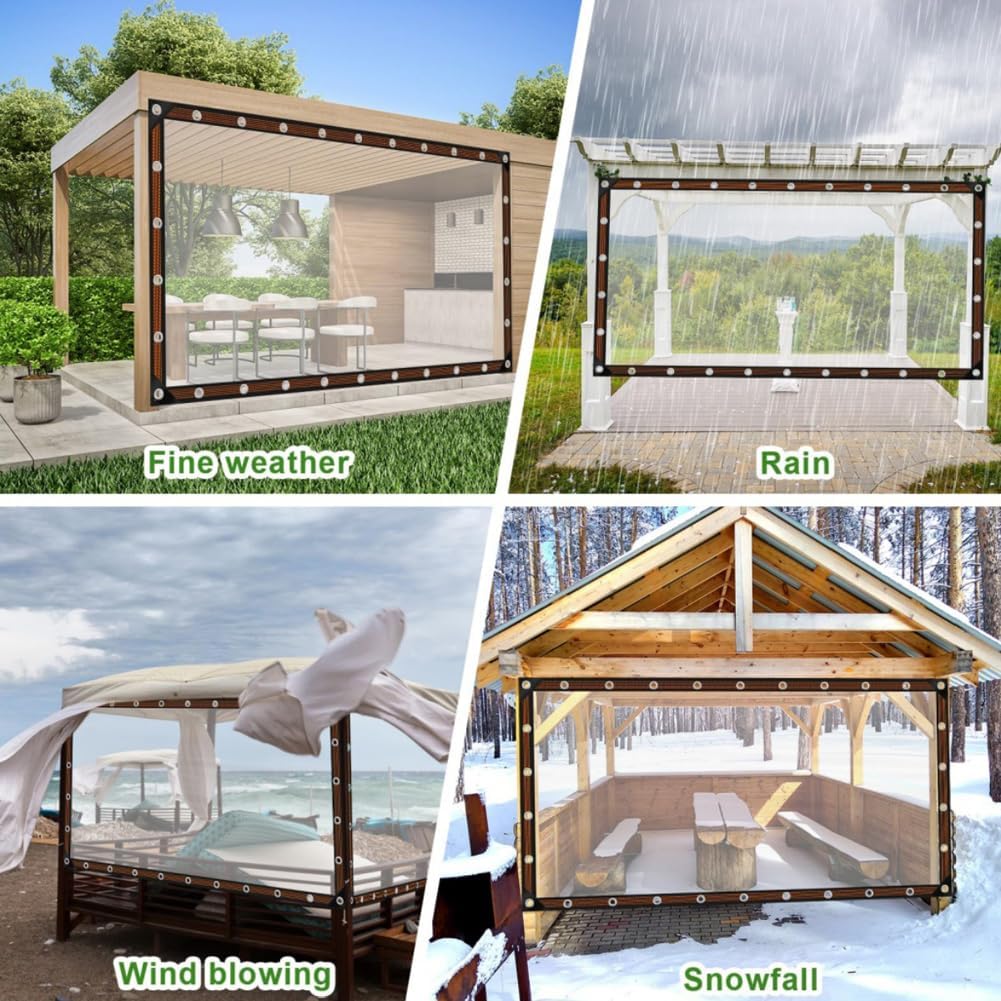 Clear Waterproof PE Tarp, Transparent Outdoor Cover with Metal Grommets