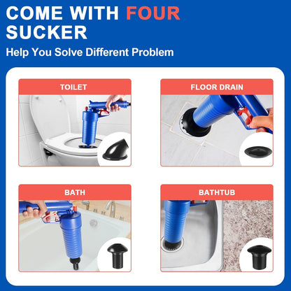 Air Pressure Drain Plunger with Four Suction Cups and Splash Guard