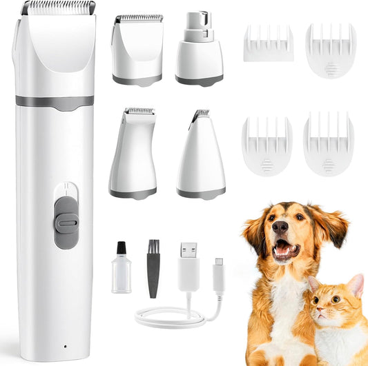 Cordless Dog Clipper with Titanium Ceramic Blades and Four Interchangeable Heads