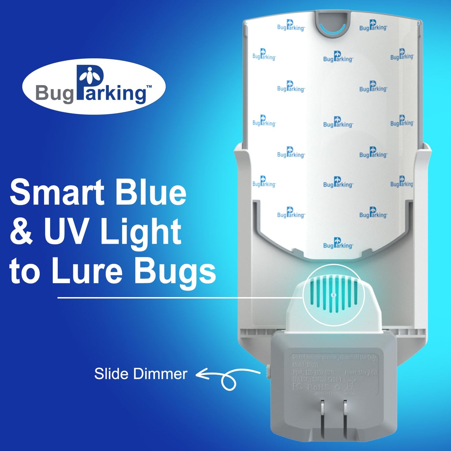 Bug Parking Flying Insect Trap, Plug-in UV Light for Gnats, Fruit Flies and Houseflies, Silent Sticky Catcher for Indoor Use, 1 Device & 3 Refills