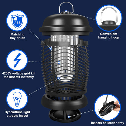 Bug Zapper Outdoor, 4200V Electric Mosquito & Fly Zapper, Black