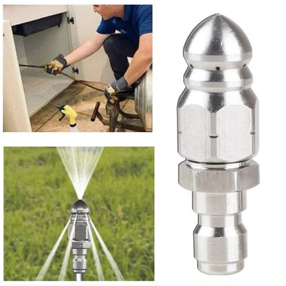 High Pressure Sewer Cleaning Nozzle with Stainless Steel Pointed Tip and Angled Spray Jets