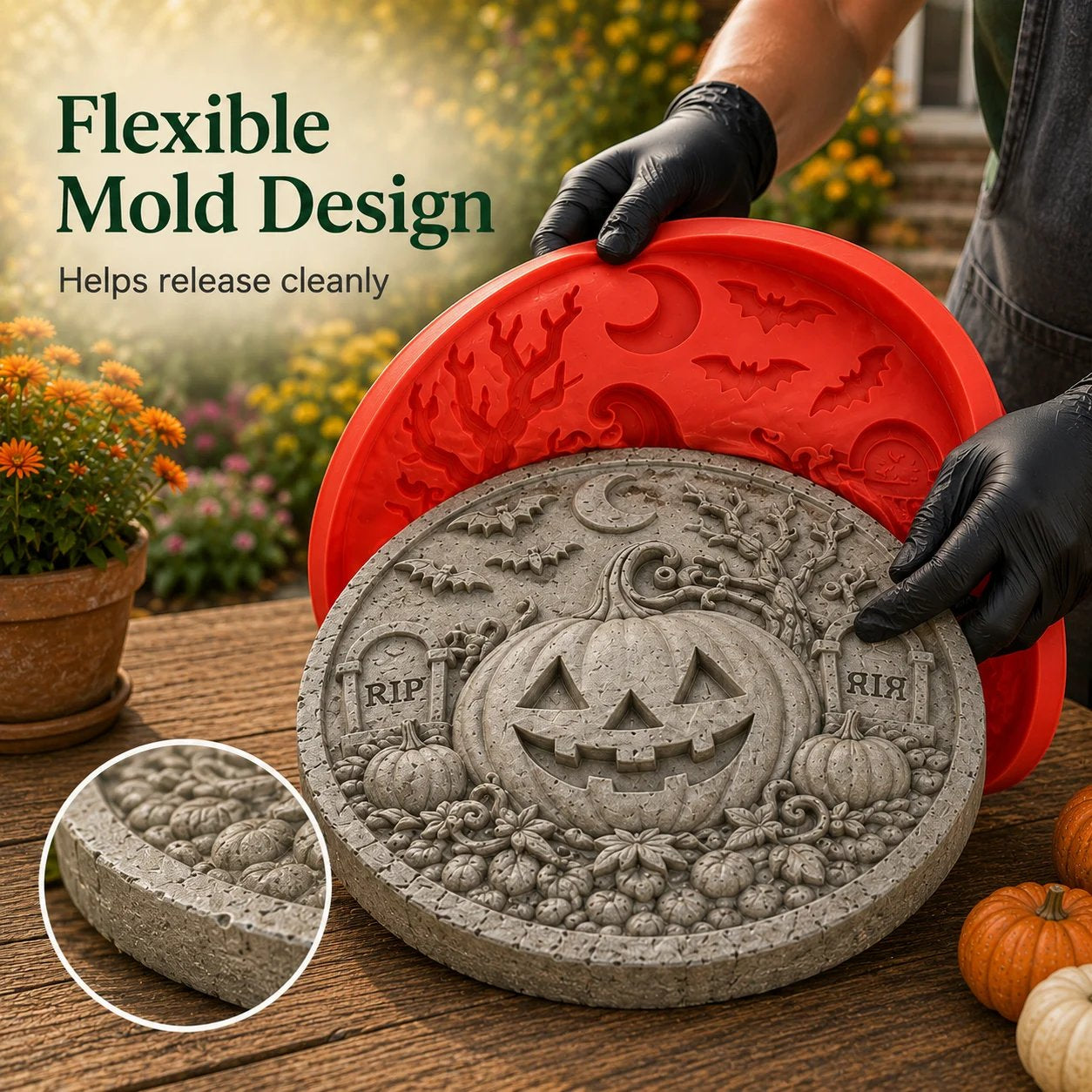 Reusable Haunted Pumpkin Halloween Stepping Stone Mold