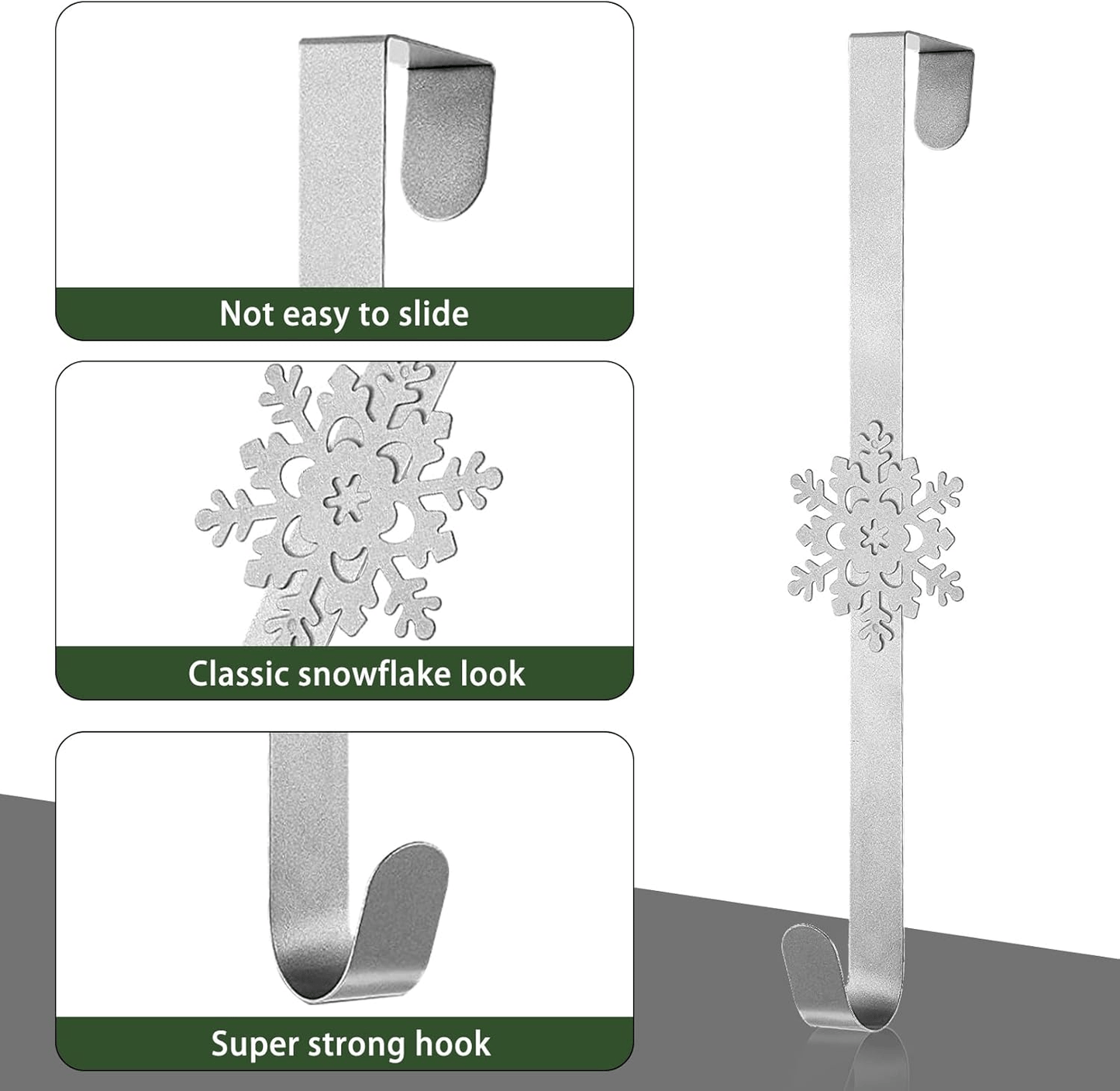 Metal Over The Door Wreath Hanger | Christmas Snowflake Tree Star Decor Hook