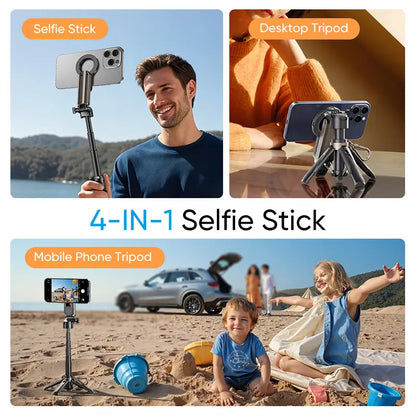 Magnetic Selfie Stick with Wireless Remote and Tripod Base, 360° Rotation