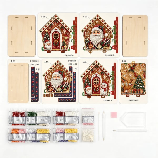 Christmas Pearl Cottage Art Kit | Pre-Cut Wooden Panels, Sparkling Rhinestones, Pearl Beads & Complete Tools for a 3D Holiday House