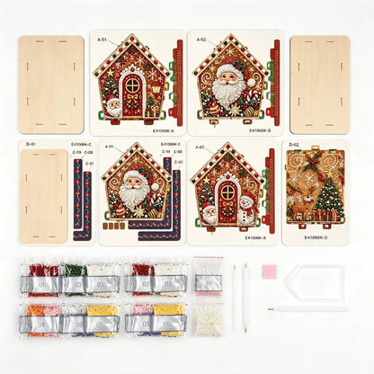 Christmas Pearl Cottage Art Kit | Pre-Cut Wooden Panels, Sparkling Rhinestones, Pearl Beads & Complete Tools for a 3D Holiday House