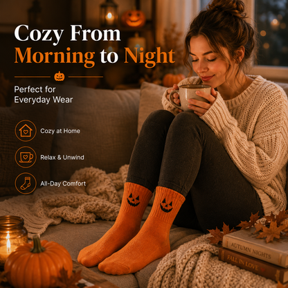 Unisex Halloween Embroidered Mid-Calf Socks Thick Knitted Cozy Warm Stockings