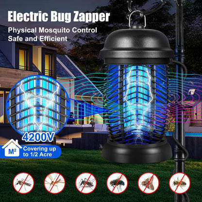 Bug Zapper Outdoor, 4200V Electric Mosquito & Fly Zapper, Black