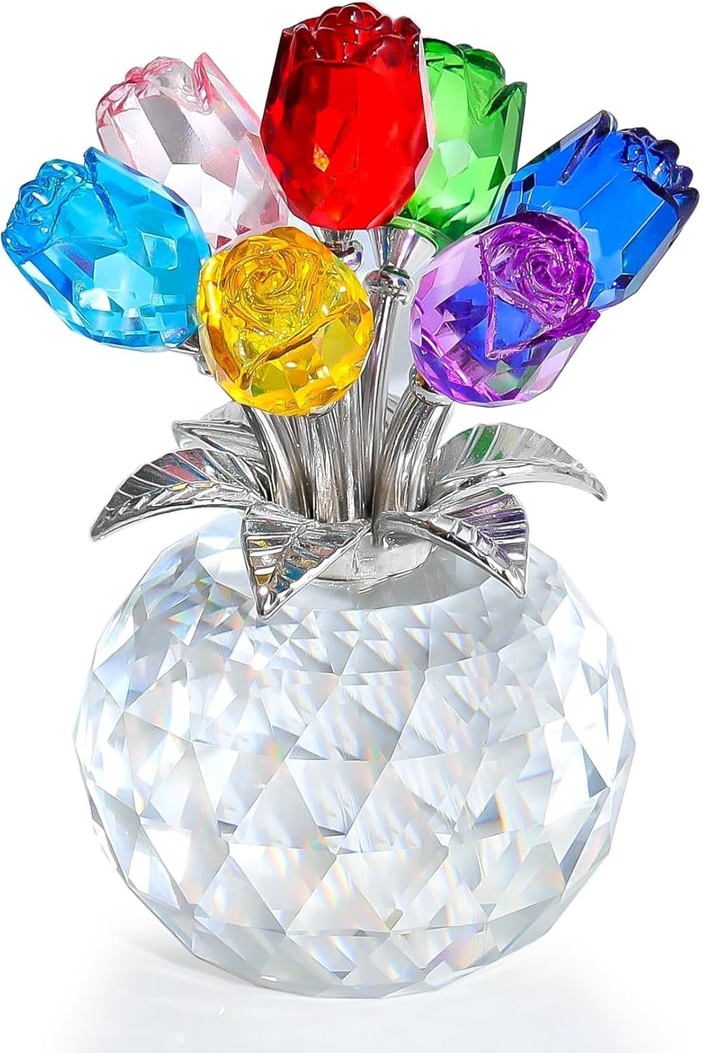 Colorful Rose Flower Collectible Figurine with Vase