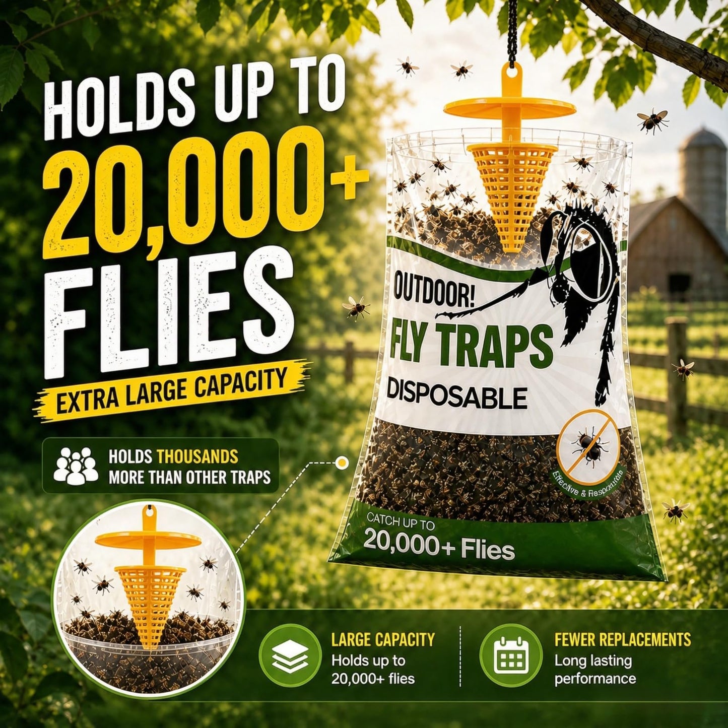 9 Pack Disposable Fly Traps Outdoor Hanging Add Water - Portable Fly Catcher Outdoor Flying Insect Trap Fly Traps for Ranch/Barn/Patio/Campsite