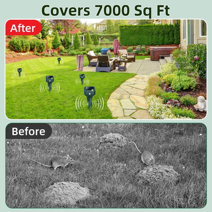 Mole Repellent Solar Powered, 4 Pack Snake & Skunk Repellent for Yard