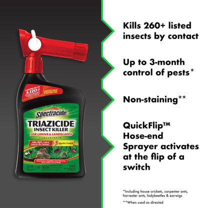 Spectracide Triazicide Insect Killer for Lawns and Landscapes Concentrate 32 Ounces, QuickFlip Hose-End Sprayer, 3 Pack