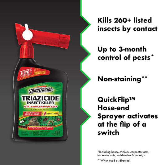 Spectracide Triazicide Insect Killer for Lawns and Landscapes Concentrate 32 Ounces, QuickFlip Hose-End Sprayer, 3 Pack