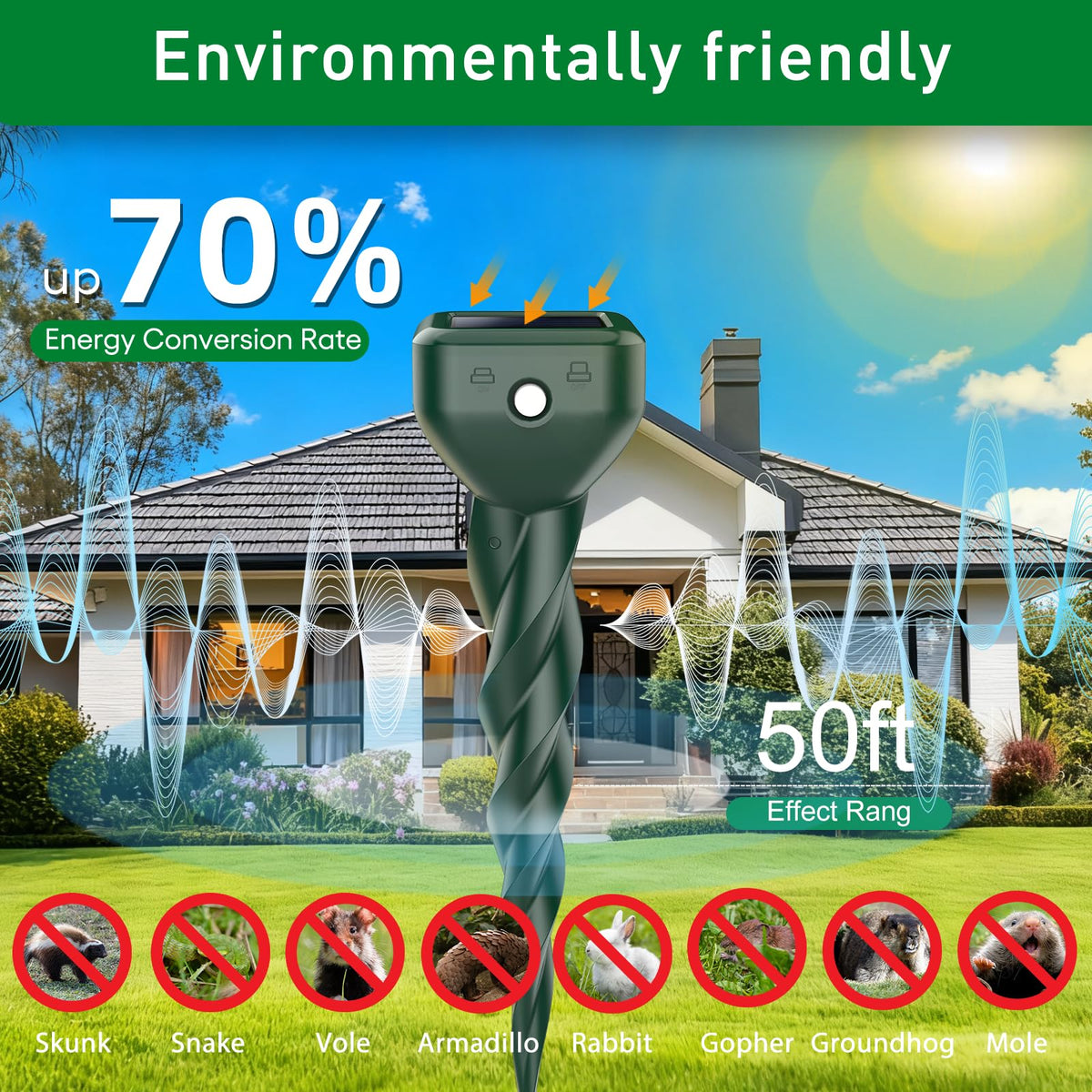 Mole Repellent Solar Powered, 4 Pack Snake & Skunk Repellent for Yard