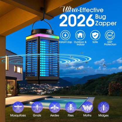 Bug Zapper Outdoor, 4-in-1 4200V Electric Mosquito Zapper, Rechargeable Bug Zapper Cordless Fly Zapper with 5000mAH Battery, Waterproof IP67, Wireless & Portable Insect Zapper for Patio Camping