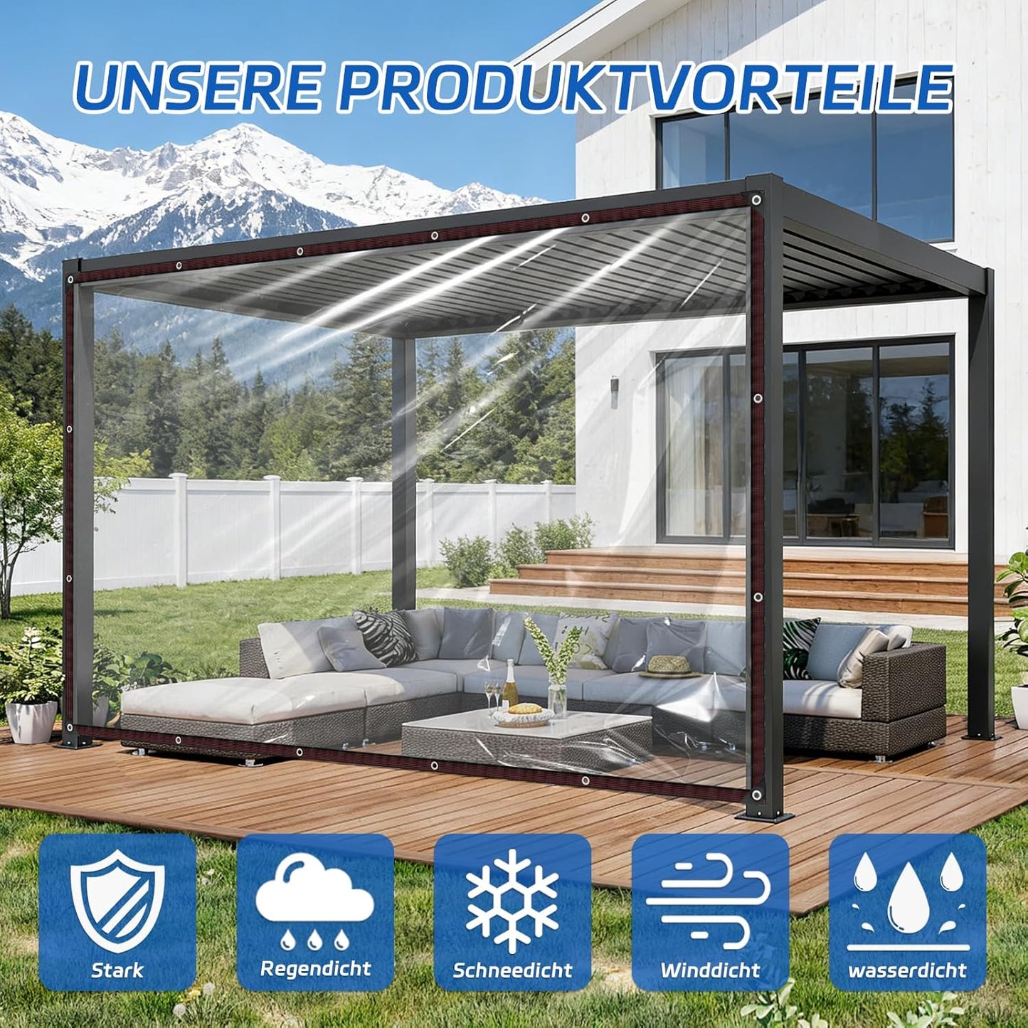 Clear Waterproof PE Tarp, Transparent Outdoor Cover with Metal Grommets