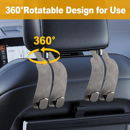 2pcs Heavy-Duty Car Seat Headrest Hooks – Leather & Metal Purse Organizer for Handbags & Groceries