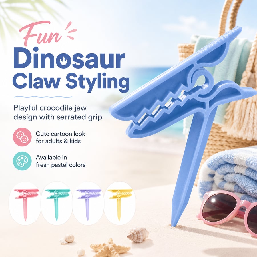 Dinosaur Shape Beach Towel Clips | Windproof Sand Secure Holder