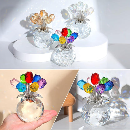 Colorful Rose Flower Collectible Figurine with Vase