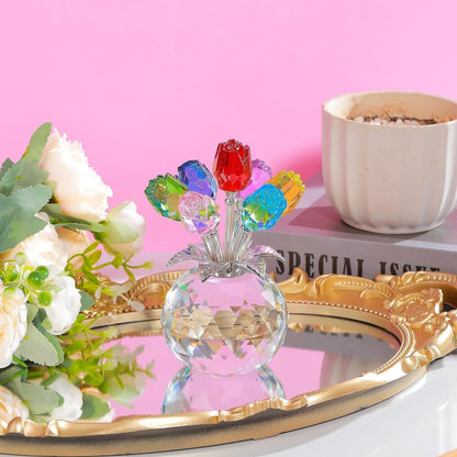 Colorful Rose Flower Collectible Figurine with Vase