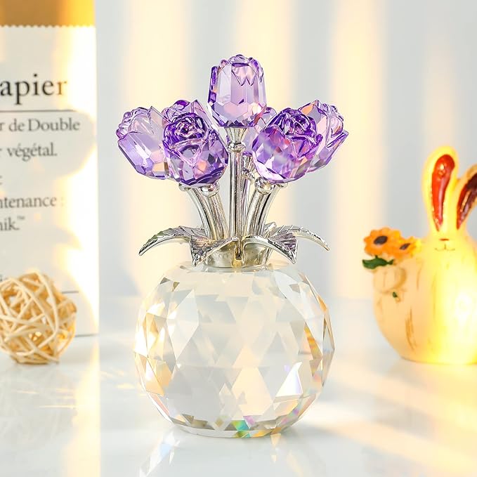 Colorful Rose Flower Collectible Figurine with Vase