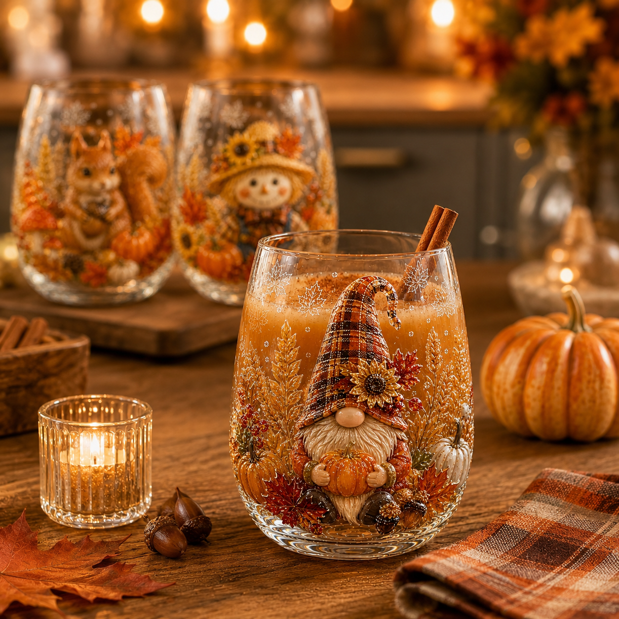 Autumn Harvest 3D Glass Cup Gift Set – 6 Festive Designs