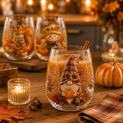 Autumn Harvest 3D Glass Cup Gift Set – 6 Festive Designs