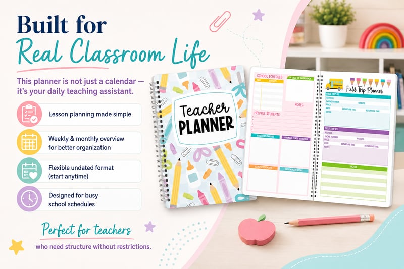 Undated Teacher Planner 2026–2027 | Weekly & Monthly Classroom Organizer for Lesson Planning, Scheduling & Teacher Productivity