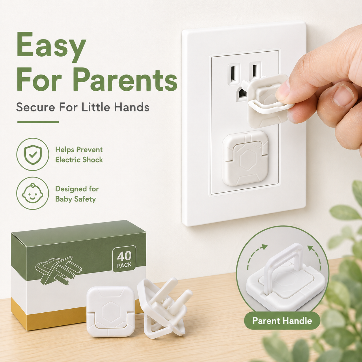 Baby Proof Socket Covers with Smart Handle Design – Fits 2 & 3 Prong Outlets for Easy Parent Removal