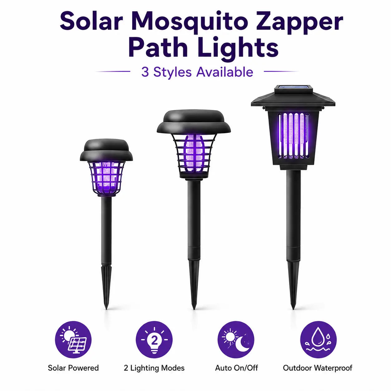 Solar Bug Zapper and Pathway Light with Automatic Dusk Sensor, Ground Stake Installation